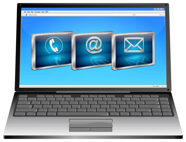 Laptop Met Drie Blauwe Contact Knoppen Illustratie — Stockfoto
