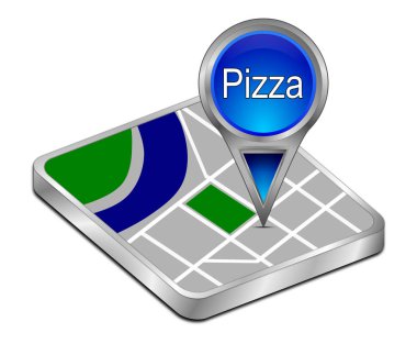 Harita göstergesi ile Pizza - 3d illüstrasyon mavi