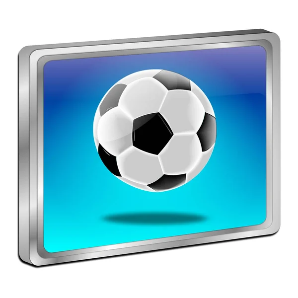 Botão Azul Brilhante Com Bola Futebol Ilustração — Fotografia de Stock