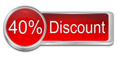 Dekoratif parlak kırmızı %40 indirim düğmesini 3d çizim