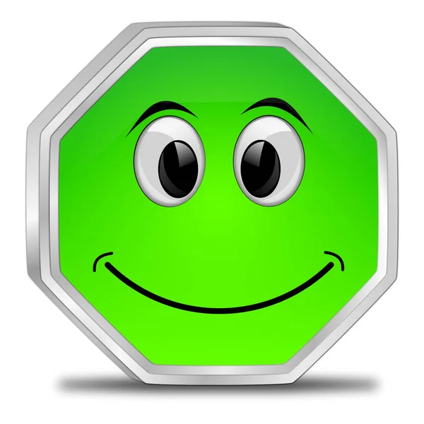 Bottone Verde Con Volto Sorridente Illustrazione — Foto Stock