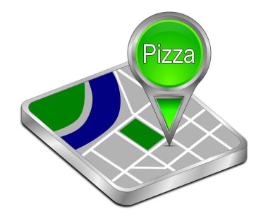 Yeşil harita göstergesi Pizza - 3d çizim ile