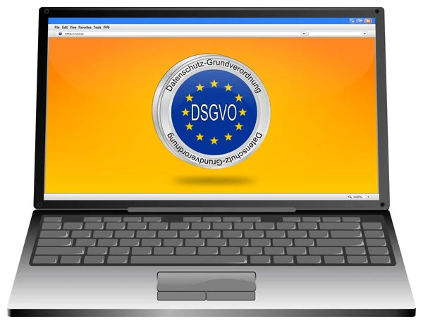 Laptop Computer Dsgvo General Data Protection Regulation Orange Desktop German — Stock Photo, Image