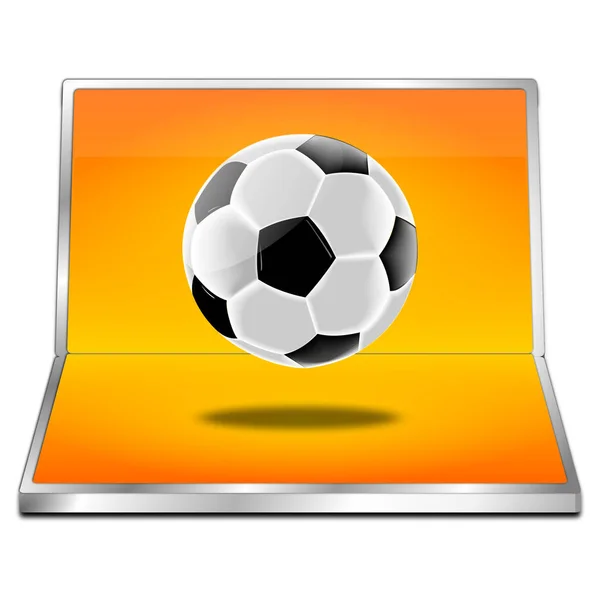 带足球的橙色钮扣 3D插图 — 图库照片