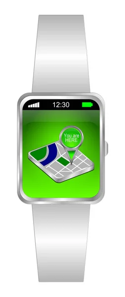 Smartwatch Con Verde Usted Está Aquí Mapa Puntero Escritorio Verde — Foto de Stock