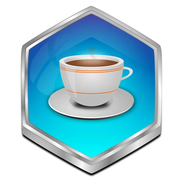 Glänzend Blauer Knopf Mit Einer Tasse Kaffee Illustration — Stockfoto