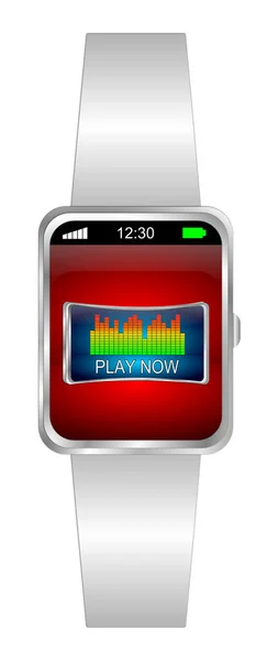 Smartwatch Met Play Button Rood Bureaublad Illustratie — Stockfoto