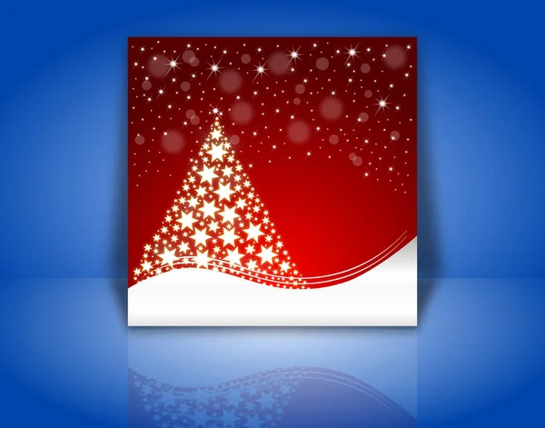Julkort Med Dekorativ Julgran Blå Bakgrund Illustration — Stockfoto