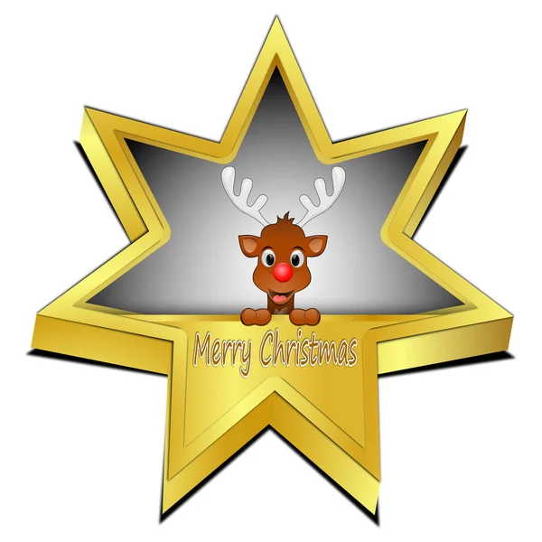 Gouden Ster Knop Met Rendieren Wensen Vrolijk Kerstmis Illustratie — Stockfoto