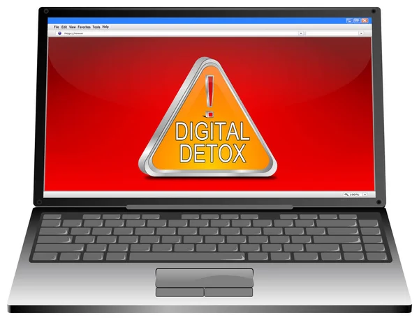 Laptop Mit Orangefarbener Digitaler Detox Taste Auf Rotem Desktop Illustration — Stockfoto