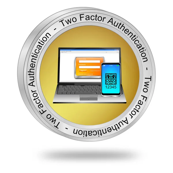 Golden Two Factor Authentication Button Illustration — стоковое фото