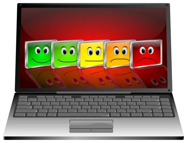 Laptop Computer Mit Fünf Abstimmungstasten Auf Rotem Desktop Abbildung — Stockfoto