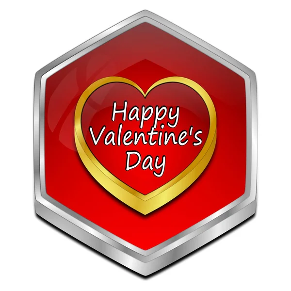 Decorative Glossy Red Happy Valentine Day Button Illustration — 스톡 사진