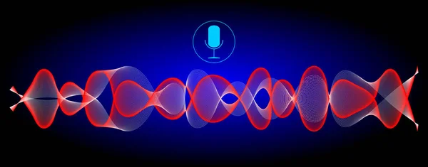 Voice Recognition Microphone Red White Sound Waves Illustration — 스톡 사진