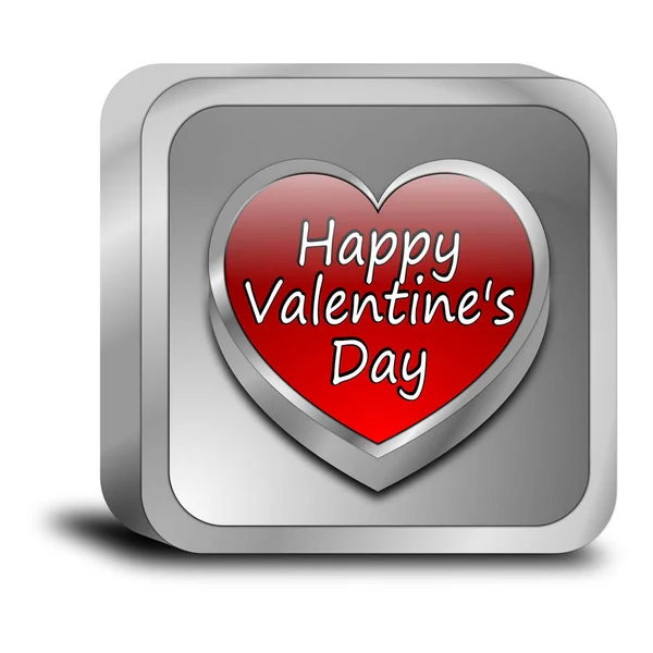 Silver Red Happy Valentine Day Button Illustration — Stock Photo, Image