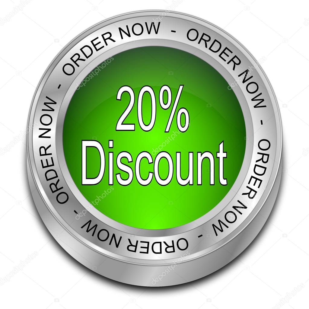 green 20% Discount button - 3D illustration