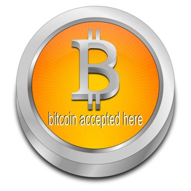Dekoratif Bitcoin burada kabul edildi - 3d illüstrasyon