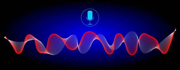 Reconhecimento Voz Com Microfone Ilustração Ondas Sonoras Vermelhas — Fotografia de Stock