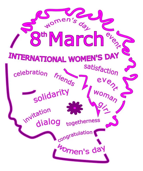 Decorativo Día Internacional Mujer Wordcloud Cabeza Marzo Ilustración —  Fotos de Stock
