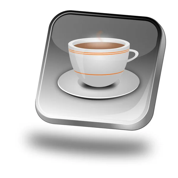 silver Button with a Cup of Coffee - 3D illustration