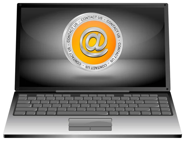 Laptop Orange Contact Button Silver Desktop Illustration — Stock Photo, Image