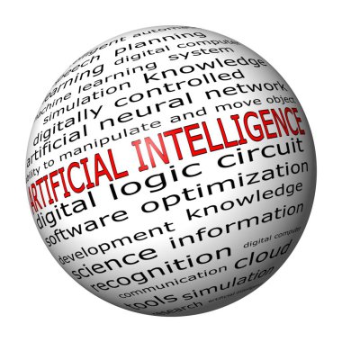 kırmızı Yapay Zeka Sözcük Bulutu - 3D illüstrasyon