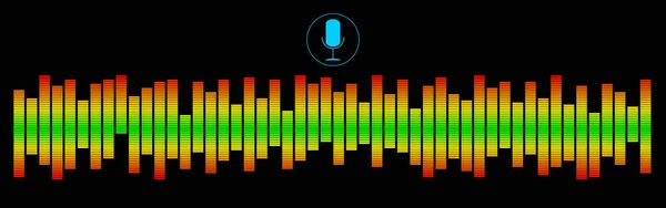 multi coloured Voice Recognition with a microphone and soundwaves on black background - illustration