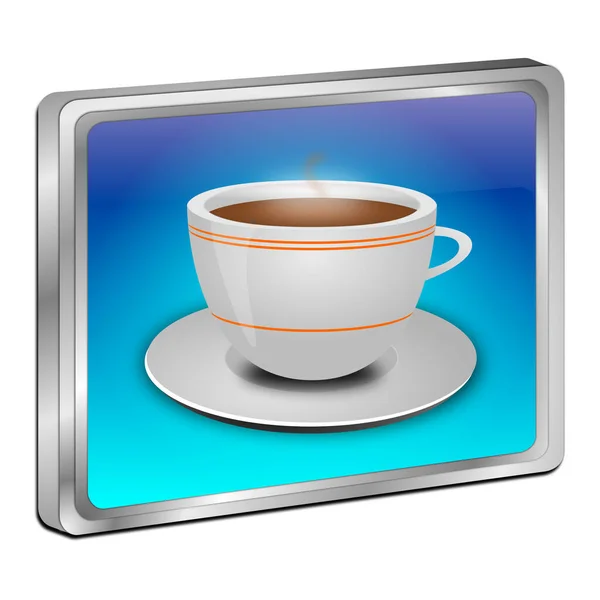 Glossy Blauwe Knop Met Een Kop Van Koffie Illustratie — Stockfoto