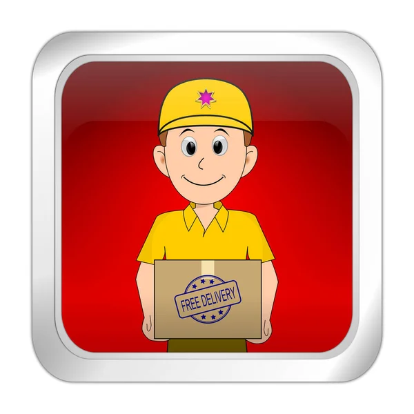 Red Button Friendly Courier Delivering Parcel Free Delivery Rubber Stamp — Stock Photo, Image