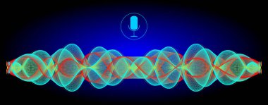 Bir mikrofon ve renkli ses dalgaları illüstrasyonuyla dekoratif Ses Tanıma