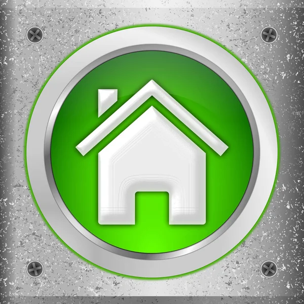 Green Home Button Metal Plate Illustration — Stock Photo, Image