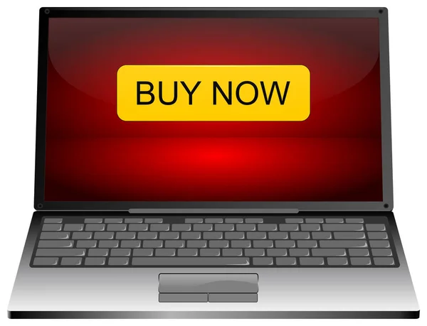 Laptop Computer Mit Orangefarbener Buy Now Taste Auf Rotem Desktop — Stockfoto