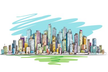 şehir el vektör çizim çekilmiş,