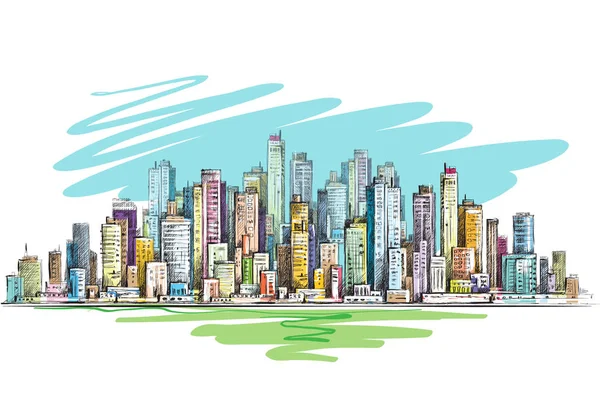 şehir el vektör çizim çekilmiş,