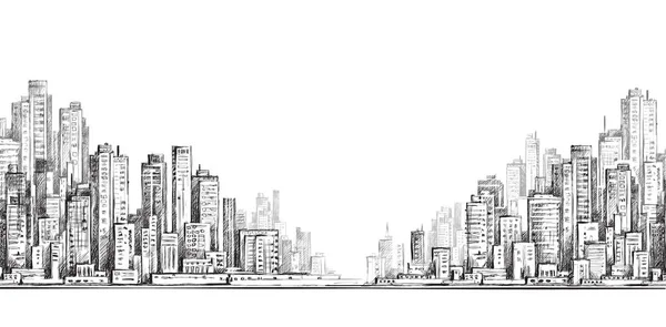 Ciudad dibujada a mano, ilustración vectorial — Vector de stock