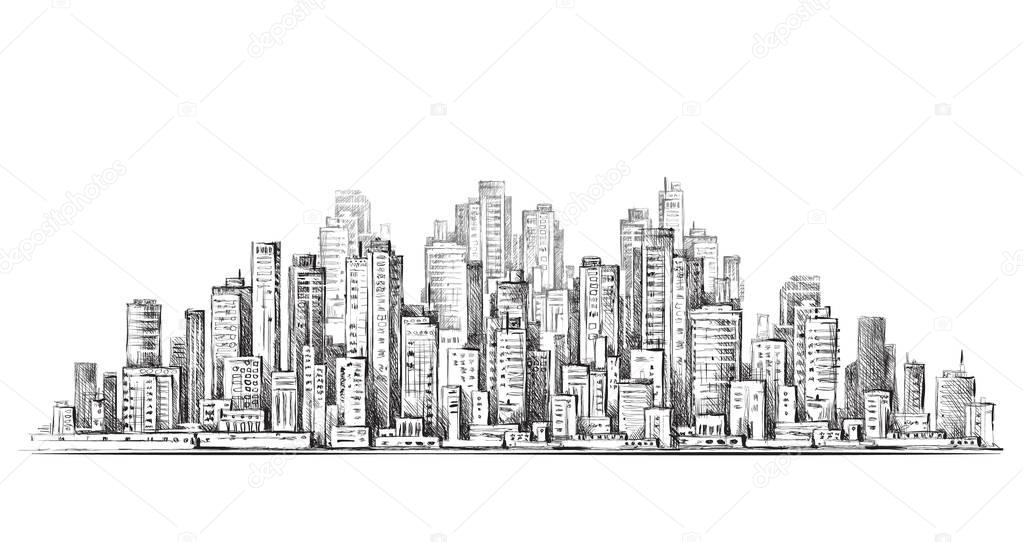 City skyline hand drawn, vector illustration