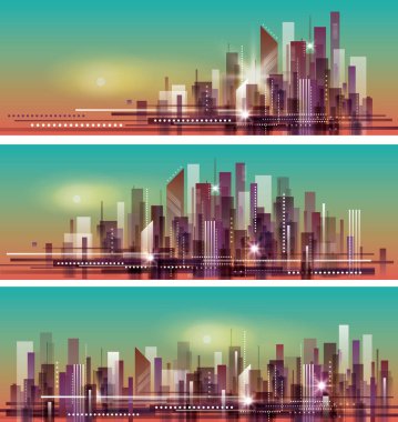 vektörel banner gece cityscape.