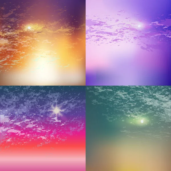 Bewolkt zonsondergang en maanlicht hemel illustratie vector set — Stockvector