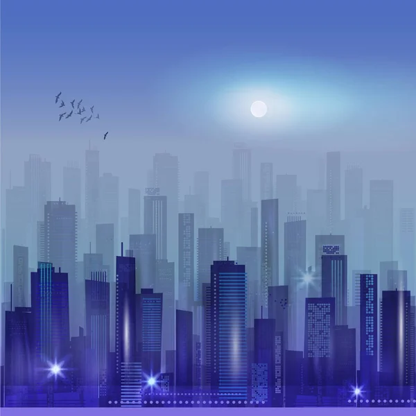 Modern night city skyline — Stock Vector