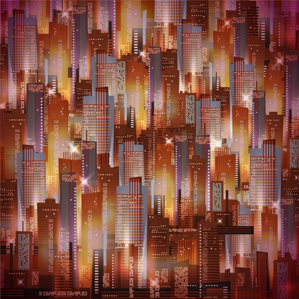 Vista aérea vectorial de fondo nocturno de la ciudad con luces brillantes — Vector de stock