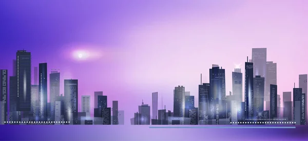 Modern night city skyline in moonlight — Stock Vector
