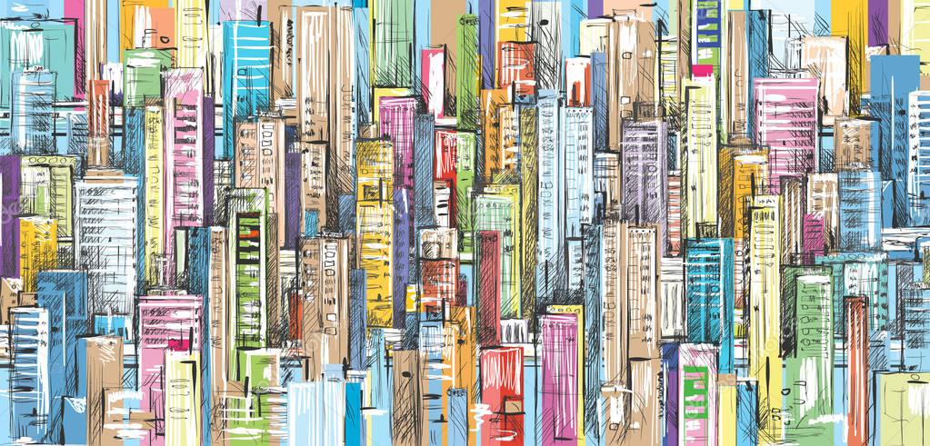 City skyline hand drawn, vector illustration