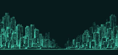 Gece şehir arka plan. Elle çizilmiş vektör