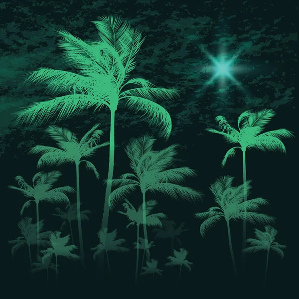 Tropical background with palm trees at nigh, vector illustration — Stock Vector