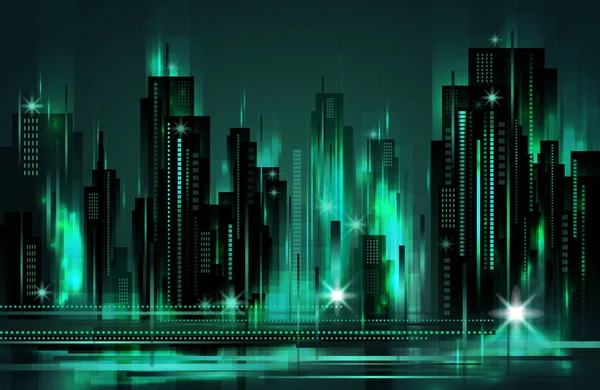 Nocy podświetlane panoramę miasta, ilustracji wektorowych — Wektor stockowy