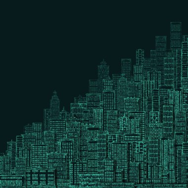 Şehir Simgesel Yapı geçmiş vasıl gece. Elle çizilmiş illüstrasyon