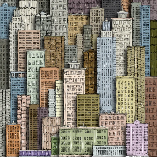都市の景観建物ライン アートの図 — ストック写真