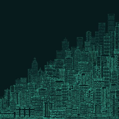 Şehir Simgesel Yapı geçmiş vasıl gece. Elle çizilmiş illüstrasyon