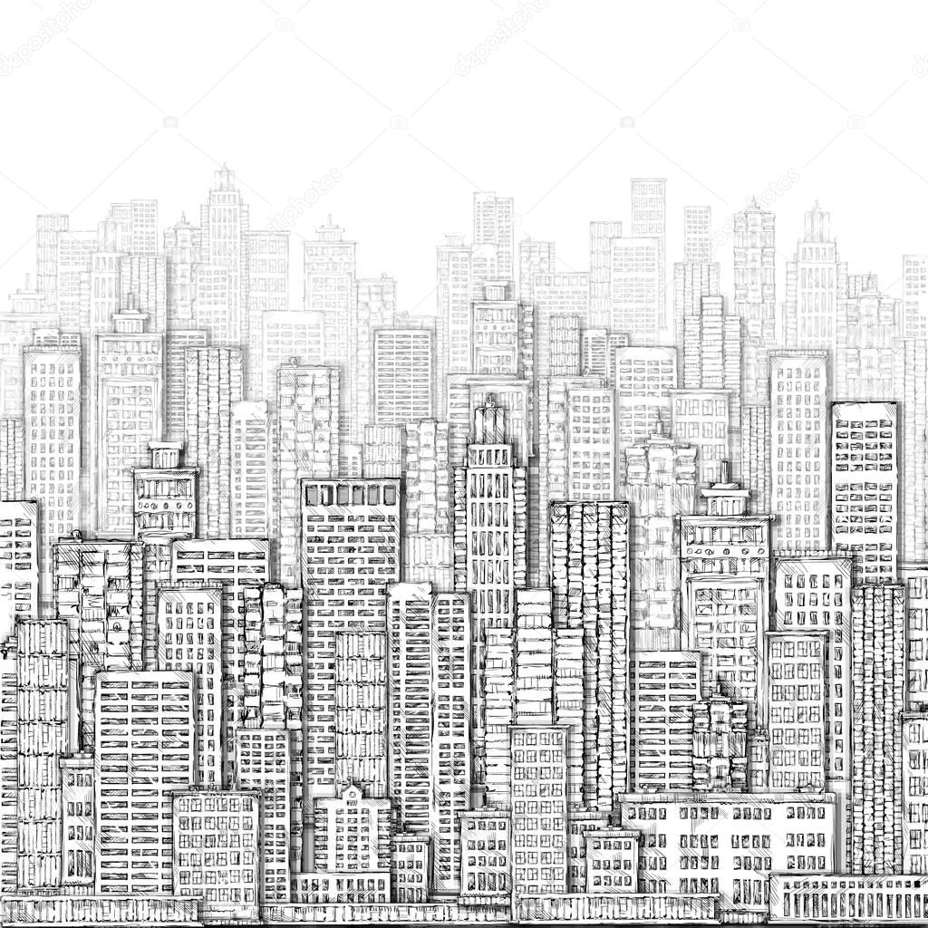 City landmark background. Hand drawn illustration