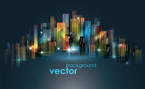 Colorida noche City skyline, ilustración vectorial — Archivo Imágenes Vectoriales